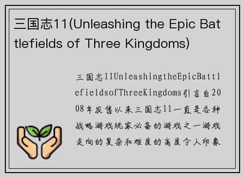 三国志11(Unleashing the Epic Battlefields of Three Kingdoms)