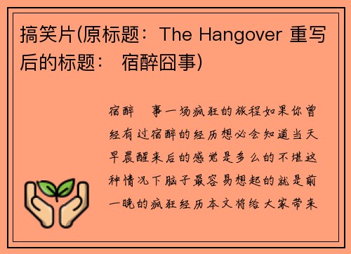 搞笑片(原标题：The Hangover 重写后的标题： 宿醉囧事)